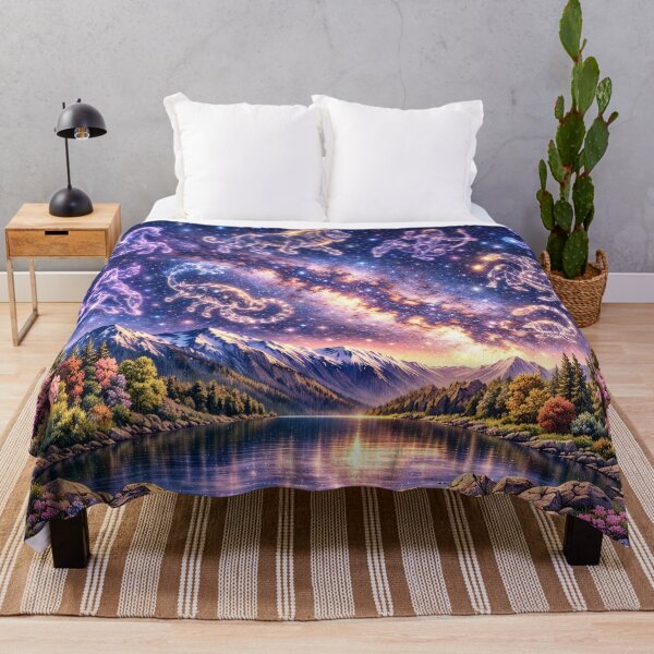 Item preview, Celestial Zodiac Sky – Glowing Constellations Over Milky Way Mountain Lake designed and sold by SpicyWind.