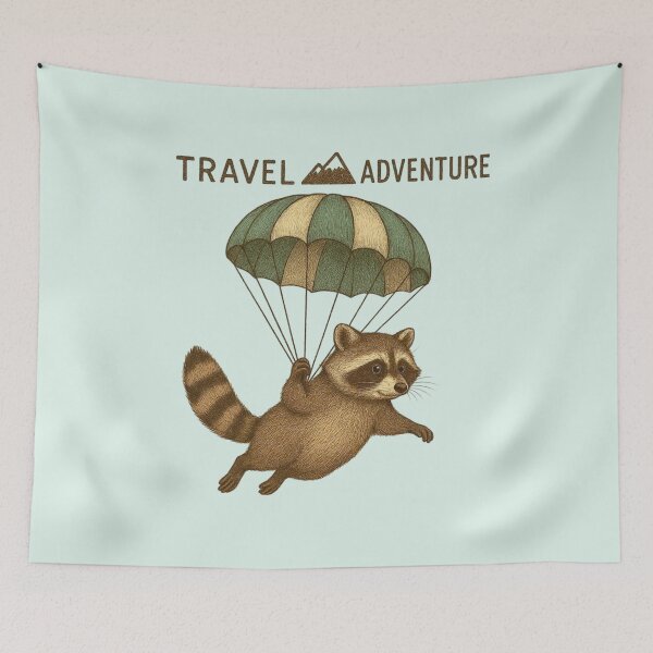 Item preview, Cute Raccoon With Parachute – Kawaii Sky Adventure designed and sold by Aloloco.