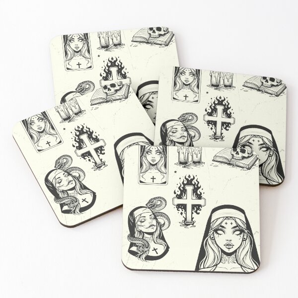 Item preview, Gothic Nun Dark Feminine Flash Sheet Tattoo Art designed and sold by TXBloodMNY2024.