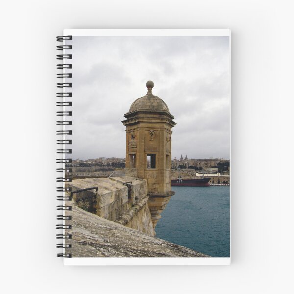 Item preview, Historic Stone Watchtower Overlooking Mediterranean Harbor and Valletta Skyline From Old Fortress Ramparts designed and sold by Nmallia.