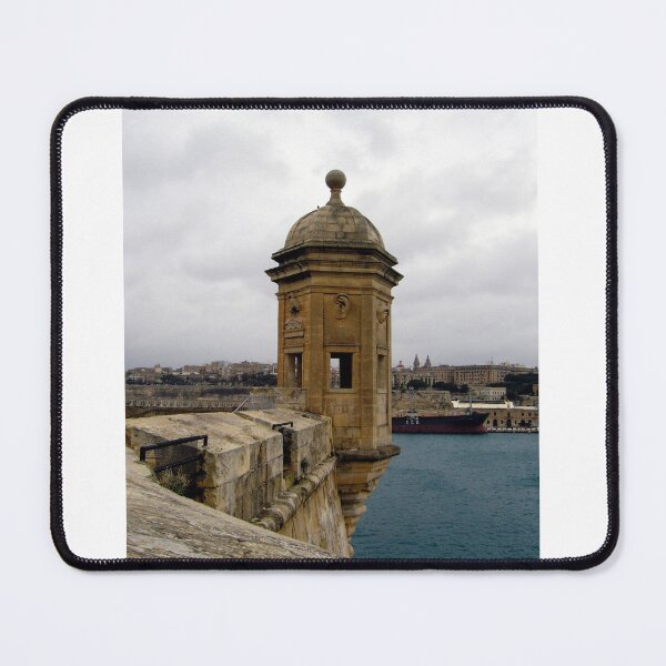 Item preview, Historic Stone Watchtower Overlooking Mediterranean Harbor and Valletta Skyline From Old Fortress Ramparts designed and sold by Nmallia.