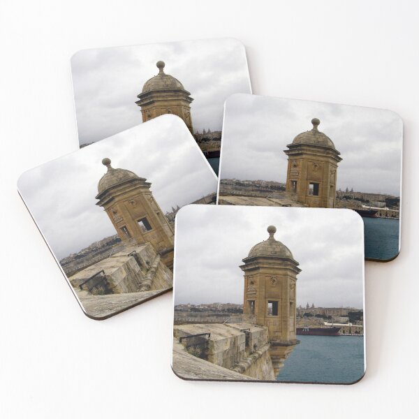 Item preview, Historic Stone Watchtower Overlooking Mediterranean Harbor and Valletta Skyline From Old Fortress Ramparts designed and sold by Nmallia.