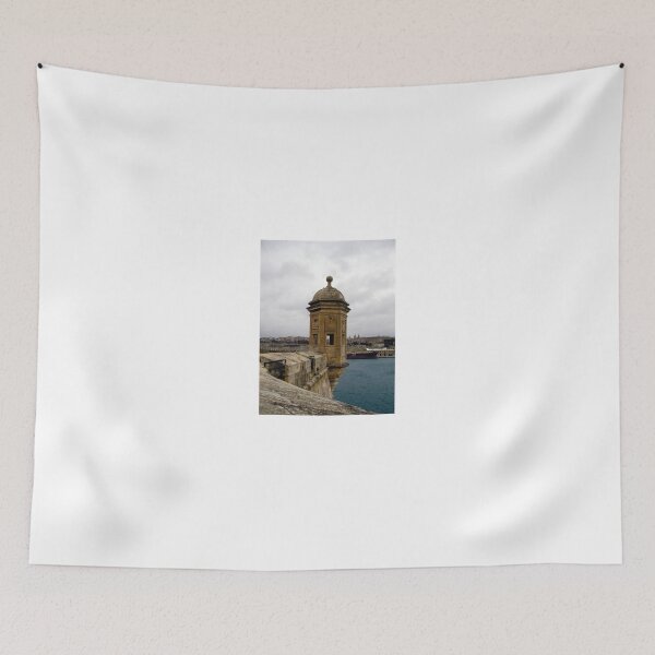 Item preview, Historic Stone Watchtower Overlooking Mediterranean Harbor and Valletta Skyline From Old Fortress Ramparts designed and sold by Nmallia.