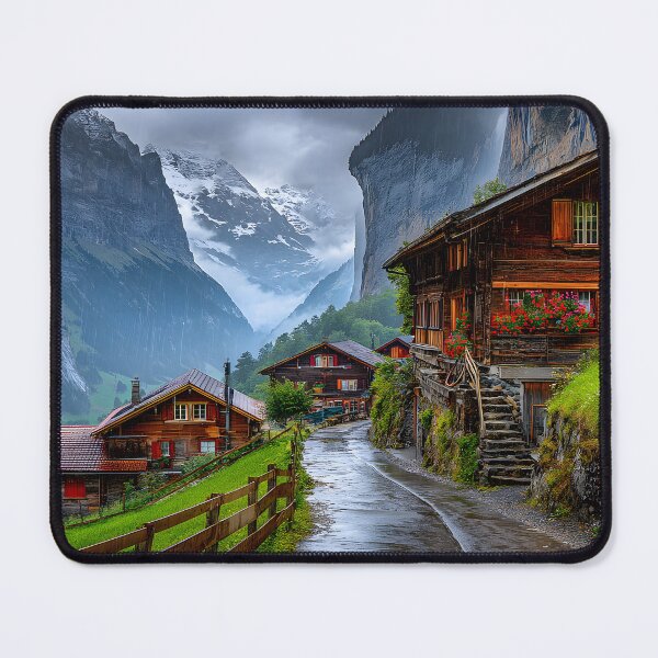 Item preview, Charming Alpine Village in Majestic Mountain Landscape designed and sold by Artessie.