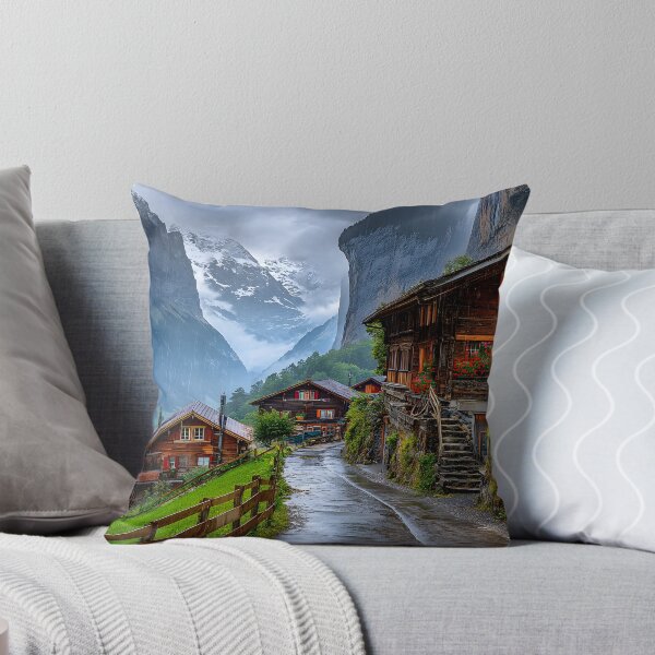 Item preview, Charming Alpine Village in Majestic Mountain Landscape designed and sold by Artessie.