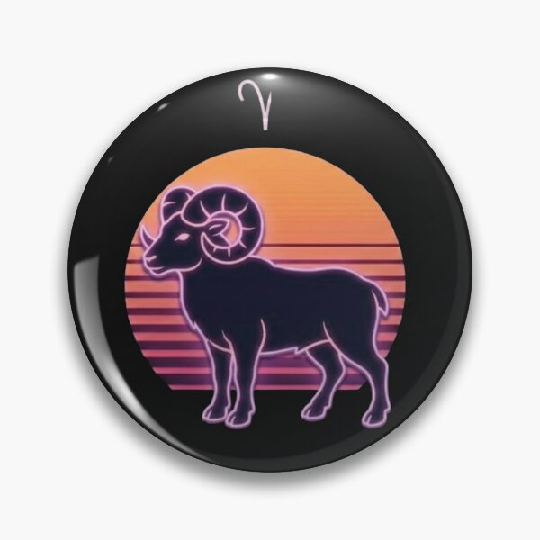 Item preview, Aries Zodiac Retro Sunset – Neon Ram Astrology Print designed and sold by DPSz.