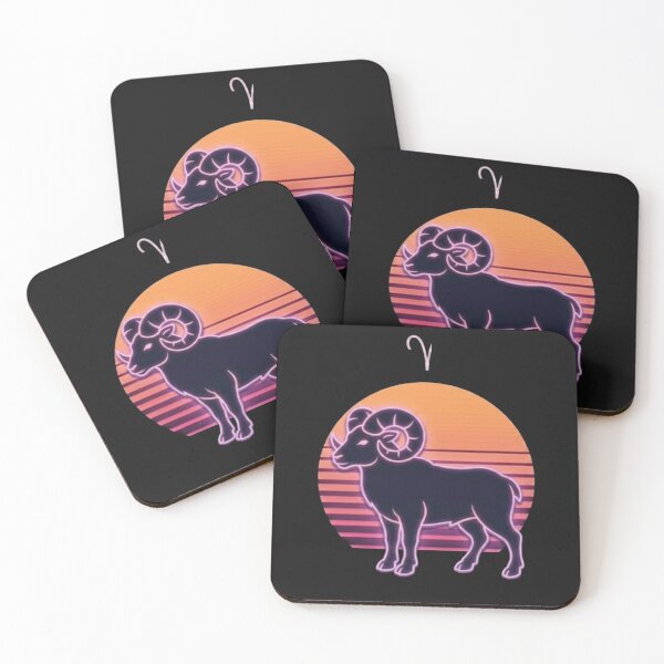 Item preview, Aries Zodiac Retro Sunset – Neon Ram Astrology Print designed and sold by DPSz.