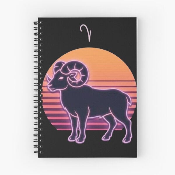 Item preview, Aries Zodiac Retro Sunset – Neon Ram Astrology Print designed and sold by DPSz.