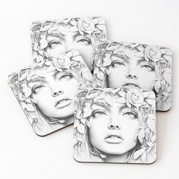 Item preview, Delicate Folk Girl Floral Greyscale designed and sold by Shoot-The-Moon.