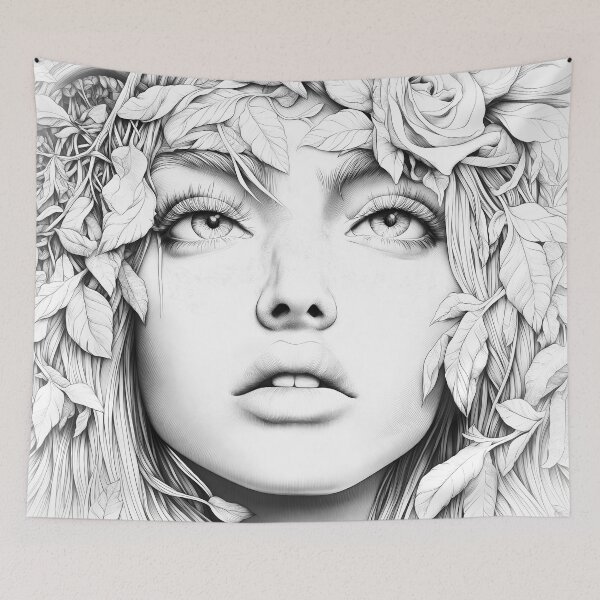 Item preview, Delicate Folk Girl Floral Greyscale designed and sold by Shoot-The-Moon.