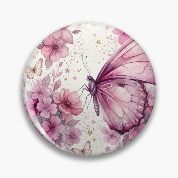 Item preview, Enchanting Pink Butterfly and Floral Watercolor Print designed and sold by Redist Creations.