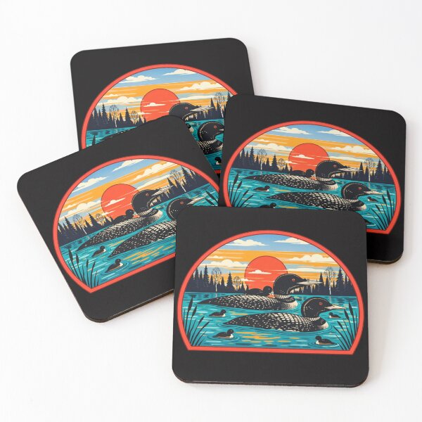 Item preview, Common Loon Sunset – Vintage Wildlife Lake Illustration designed and sold by AMICO77.