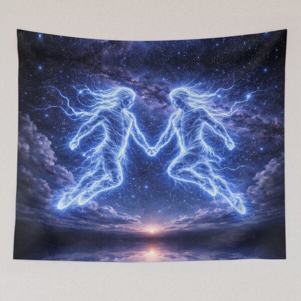 Item preview, Gemini Zodiac Lightning Twins – Electric Constellation in the Starry Night Sky designed and sold by SpicyWind.