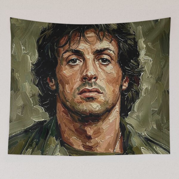 Item preview, The Ultimate Survivor: Sylvester Stallone Rambo Military Impasto Portrait designed and sold by Art's Diner.