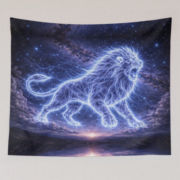 Item preview, Leo Zodiac Lightning Lion – Electric Constellation Roaring in the Starry Night Sky designed and sold by SpicyWind.
