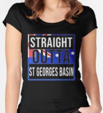 Straight Outta St Georges Basin Retro Style - Gift For An Australian From St Georges Basin in New South Wales , Design Has The Australia Flag Embedded Women's Fitted Scoop T-Shirt