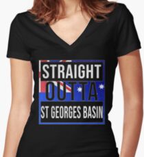 Straight Outta St Georges Basin Retro Style - Gift For An Australian From St Georges Basin in New South Wales , Design Has The Australia Flag Embedded Women's Fitted V-Neck T-Shirt