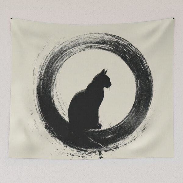 Item preview, Black cat sits in a circular design designed and sold by anytka.