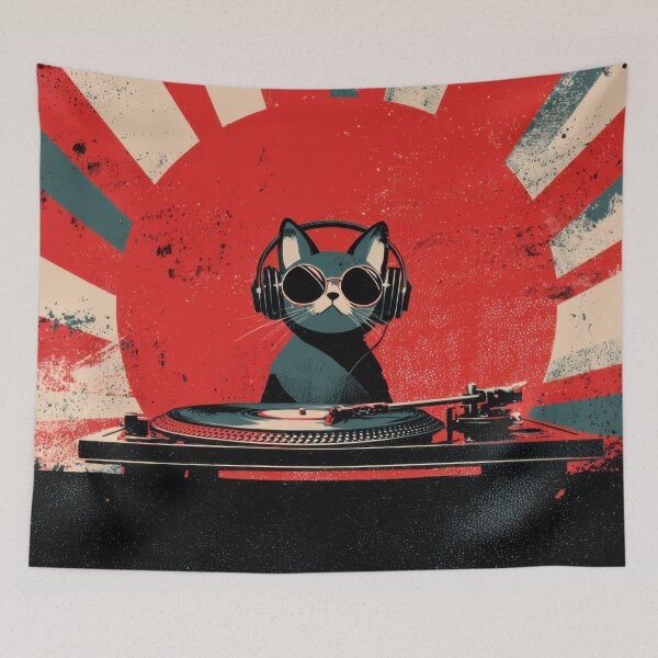 Item preview, Cool cat on turntable with sun rays designed and sold by anytka.
