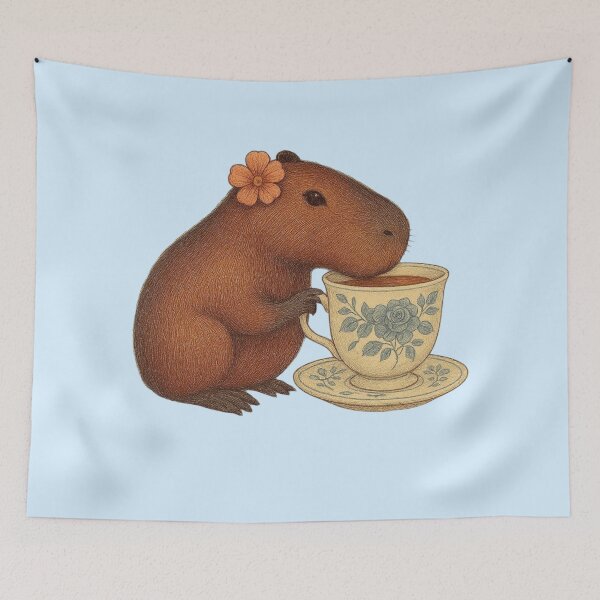 Item preview, Cozy Capybara Drinking Tea – Cute Kawaii Animal designed and sold by Aloloco.