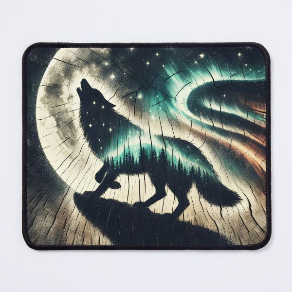 Item preview, Wood Texture Northern Lights Wolf, Ai Generated Art designed and sold by ACC .