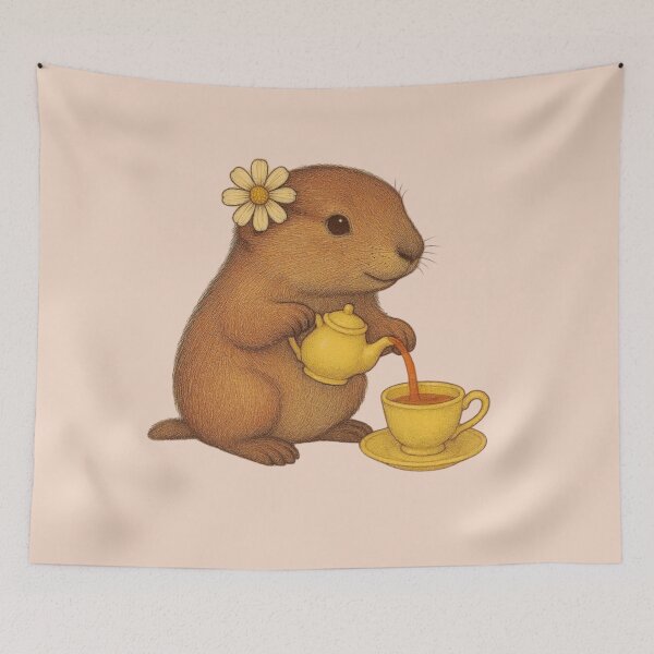 Item preview, Cute Prairie Dog Tea Time – Kawaii Cozy Animal Illustration designed and sold by Aloloco.