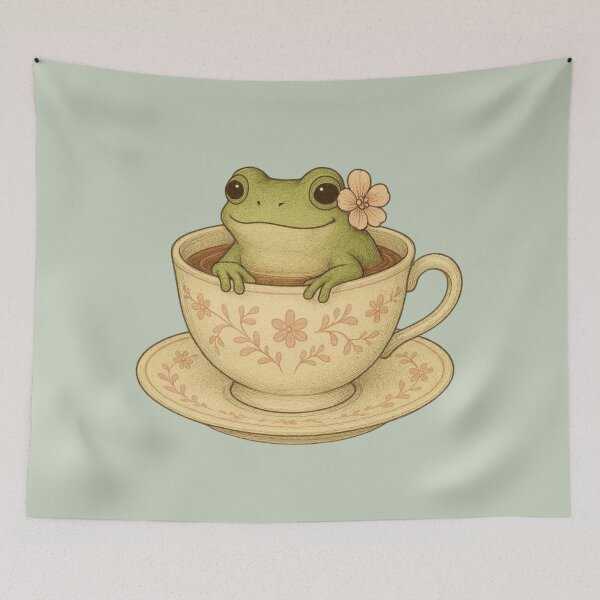 Item preview, Cute Frog in Teacup – Kawaii Cozy Tea Time Art designed and sold by Aloloco.