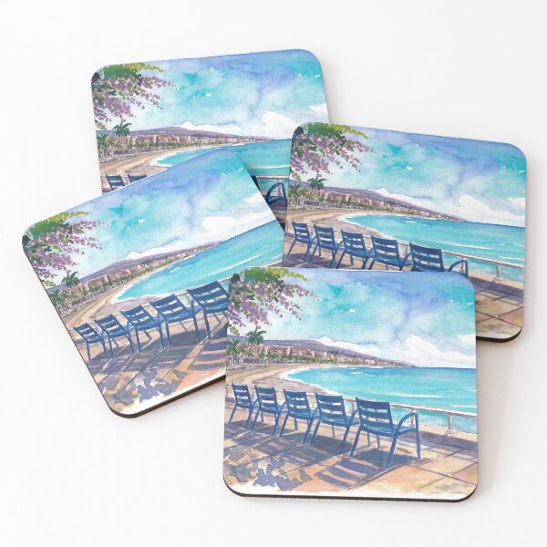 Artikelvorschau, Nizza Frankreich Promenade des Anglais Reisekunst mit blauen Stühlen entworfen und verkauft von artshop77.
