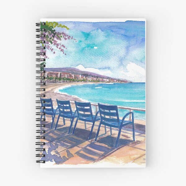 Item preview, Nice France Promenade des Anglais Travel Art with Blue Chairs designed and sold by artshop77.