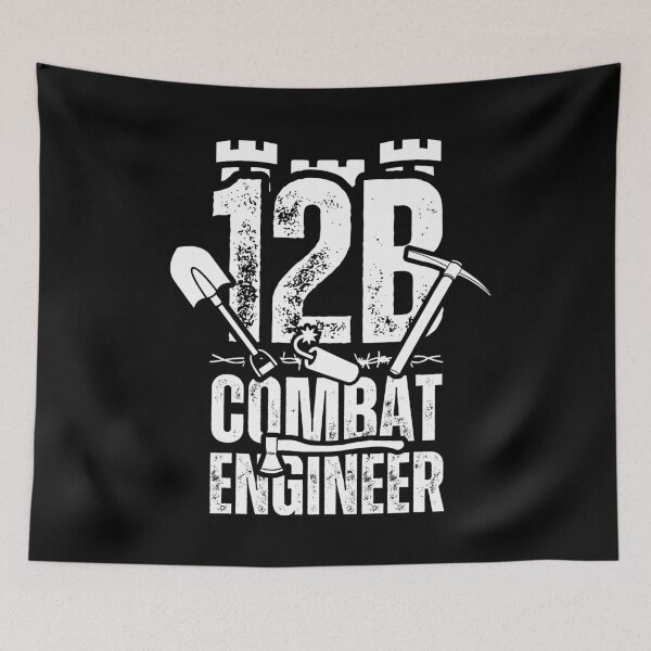 Item preview, 12B Combat Engineer Castle Top – Army MOS Design with Tools for Soldiers, Veterans & Military Supporters Distressed White Font designed and sold by GFamilyC.