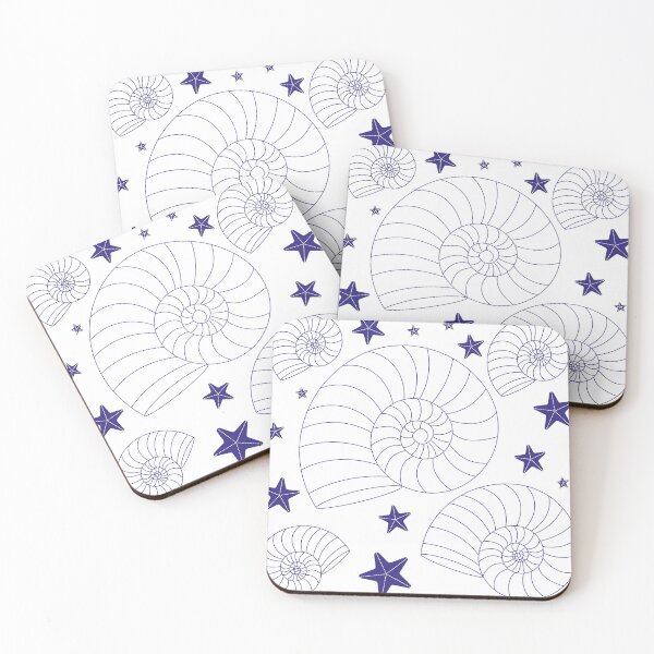 Item preview, Indigo Nautilus Shell Pattern – Coastal Ocean Minimalist Seashell & Starfish Aesthetic Design designed and sold by SurfaceLab.