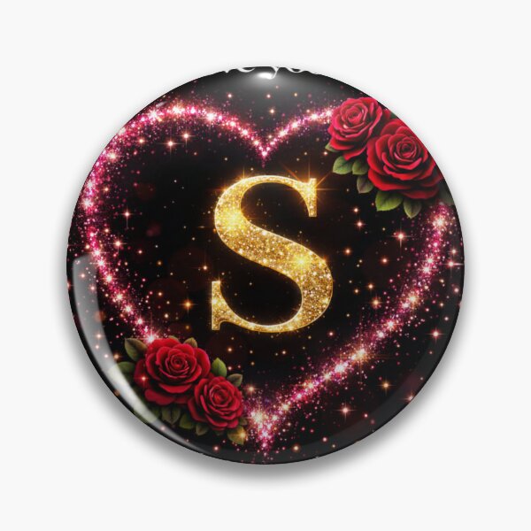Item preview, Romantic Golden "S" Monogram with Red Roses and Sparkling Heart designed and sold by Dreamy Armine Art.