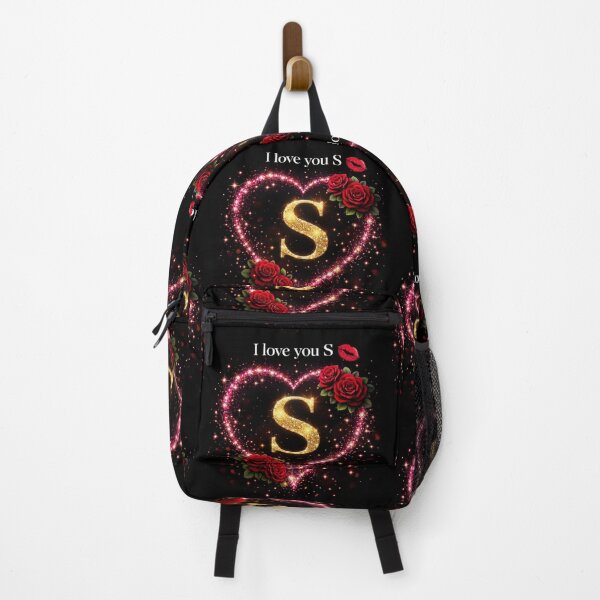 Item preview, Romantic Golden "S" Monogram with Red Roses and Sparkling Heart designed and sold by Dreamy Armine Art.