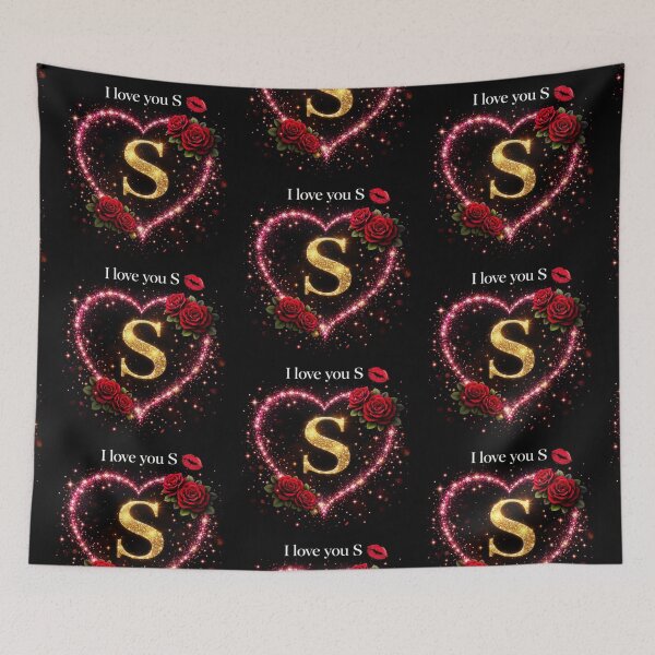 Item preview, Romantic Golden "S" Monogram with Red Roses and Sparkling Heart designed and sold by Dreamy Armine Art.