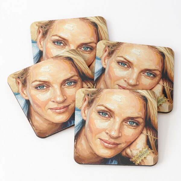 Item preview, The Ethereal Muse: Uma Thurman Golden Impasto Portrait designed and sold by Art's Diner.