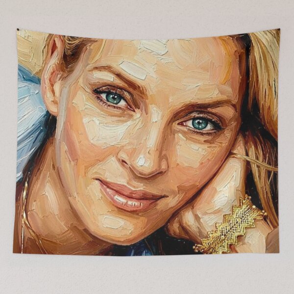 Item preview, The Ethereal Muse: Uma Thurman Golden Impasto Portrait designed and sold by Art's Diner.