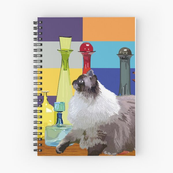 Item preview, Cat and Colorful Glass Bottles – Retro Whimsical Illustration designed and sold by MidModMagic.