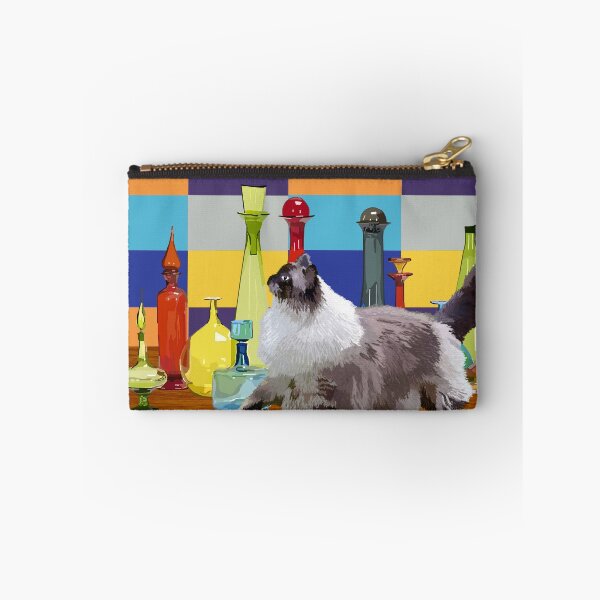 Artikelvorschau, Katze und bunte Glasflaschen – Retro-Illustration im verspielten Stil entworfen und verkauft von MidModMagic.