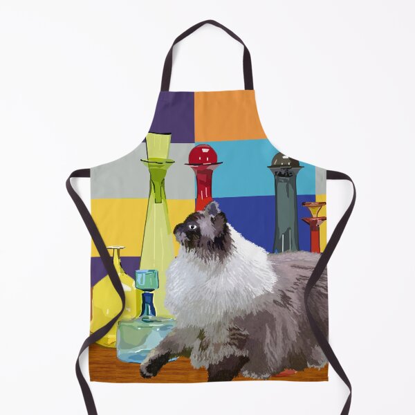 Item preview, Cat and Colorful Glass Bottles – Retro Whimsical Illustration designed and sold by MidModMagic.
