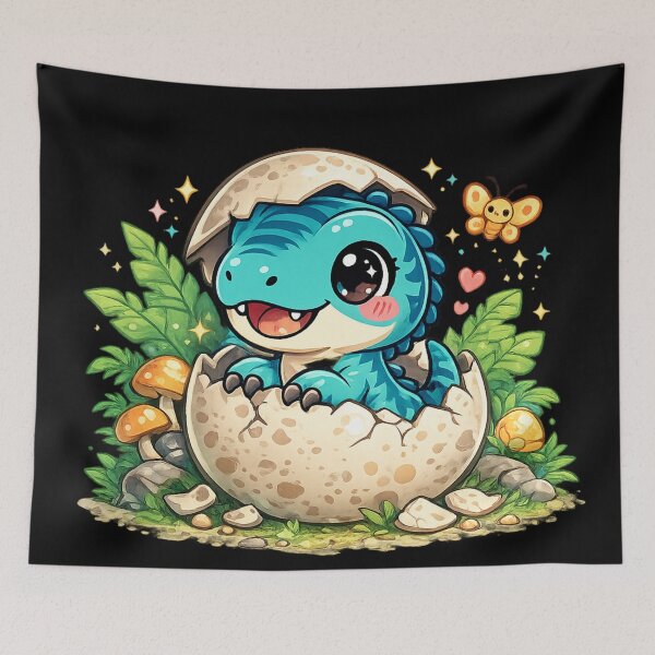Item preview, “Cute Kawaii Baby Velociraptor Hatching – Adorable Dino Cartoon Art” designed and sold by AvalonTshirts.