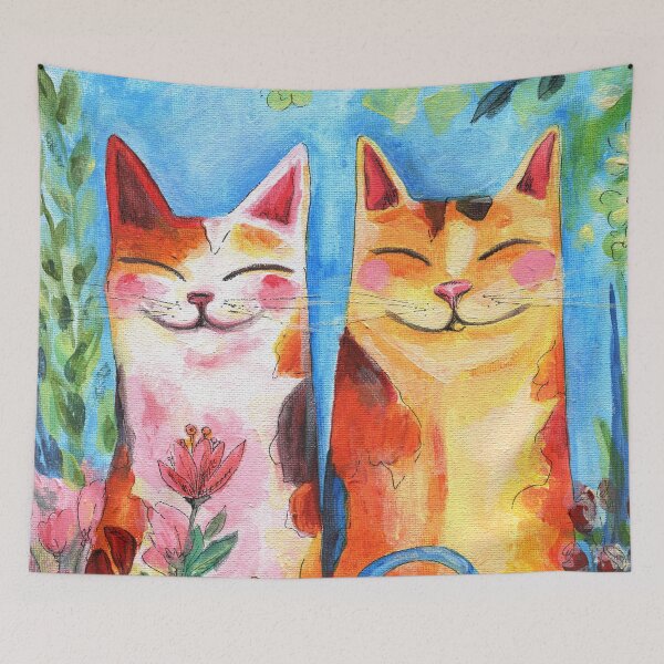 Item preview, Happy Garden Cats – Smiling Ginger Kittens with Cactus and Flowers, Joyful Colorful Illustration designed and sold by AlisaArtDecor.