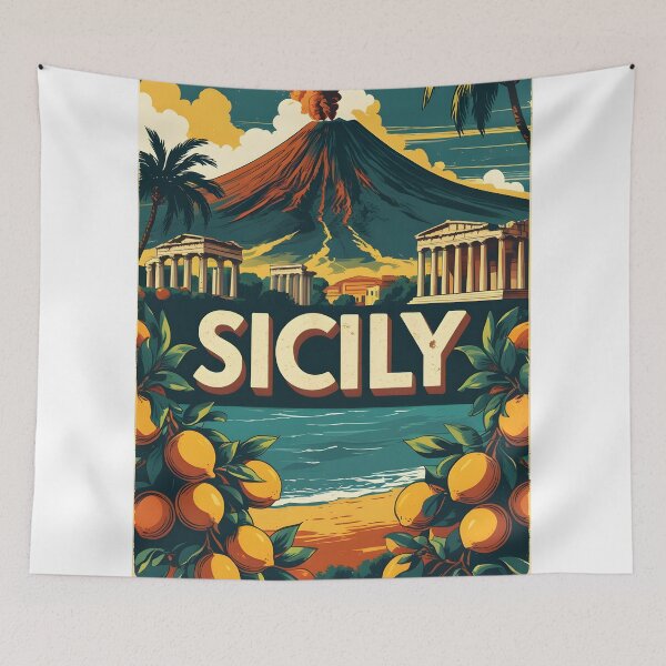 Item preview, Sicily Mount Etna  Fashion Italy Vintage Travel Poster Italy History sicilia designed and sold by MapSoul.
