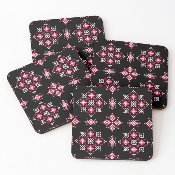 Item preview, Luxury tribal geometric pattern with ethnic folk ornament, modern boho rug design in black, red and pink color designed and sold by kasune-shop.