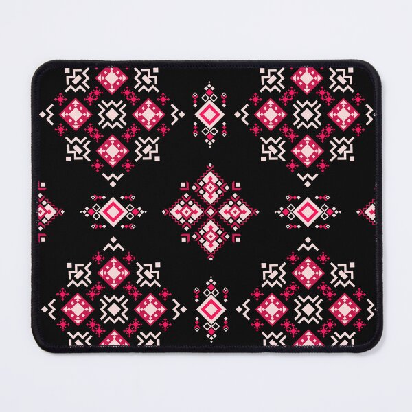 Item preview, Luxury tribal geometric pattern with ethnic folk ornament, modern boho rug design in black, red and pink color designed and sold by kasune-shop.