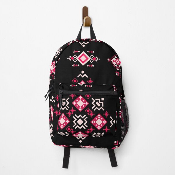 Item preview, Luxury tribal geometric pattern with ethnic folk ornament, modern boho rug design in black, red and pink color designed and sold by kasune-shop.