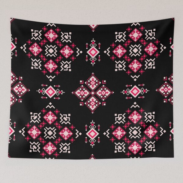 Item preview, Luxury tribal geometric pattern with ethnic folk ornament, modern boho rug design in black, red and pink color designed and sold by kasune-shop.
