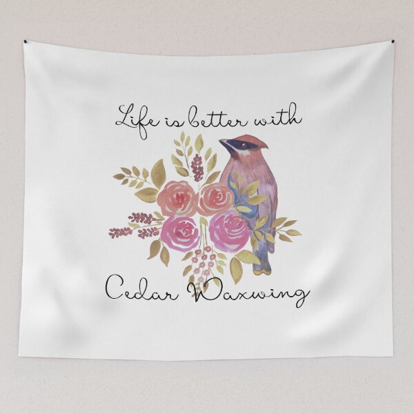 Item preview, Cedar Waxwing with Floral Bouquet – Vintage Botanical Bird designed and sold by ArcticFoxStudio.