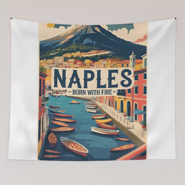 Item preview, Naples Vesuvius Vintage Travel Poster Italy pizza belli designed and sold by MapSoul.