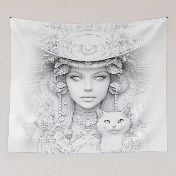 Item preview, White Witch Goddess Portrait With Mystical Cat designed and sold by Shoot-The-Moon.
