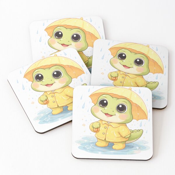 Item preview, Kawaii Croco in the Rain - Cozy Lime Vibes. designed and sold by Lylysun.
